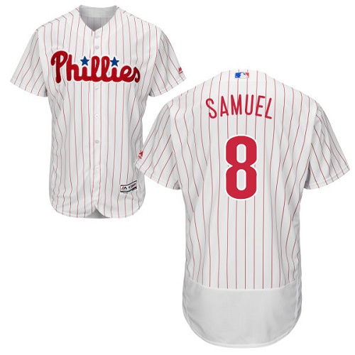 Phillies #8 Juan Samuel White(Red Strip) Flexbase Authentic Collection Stitched MLB Jersey